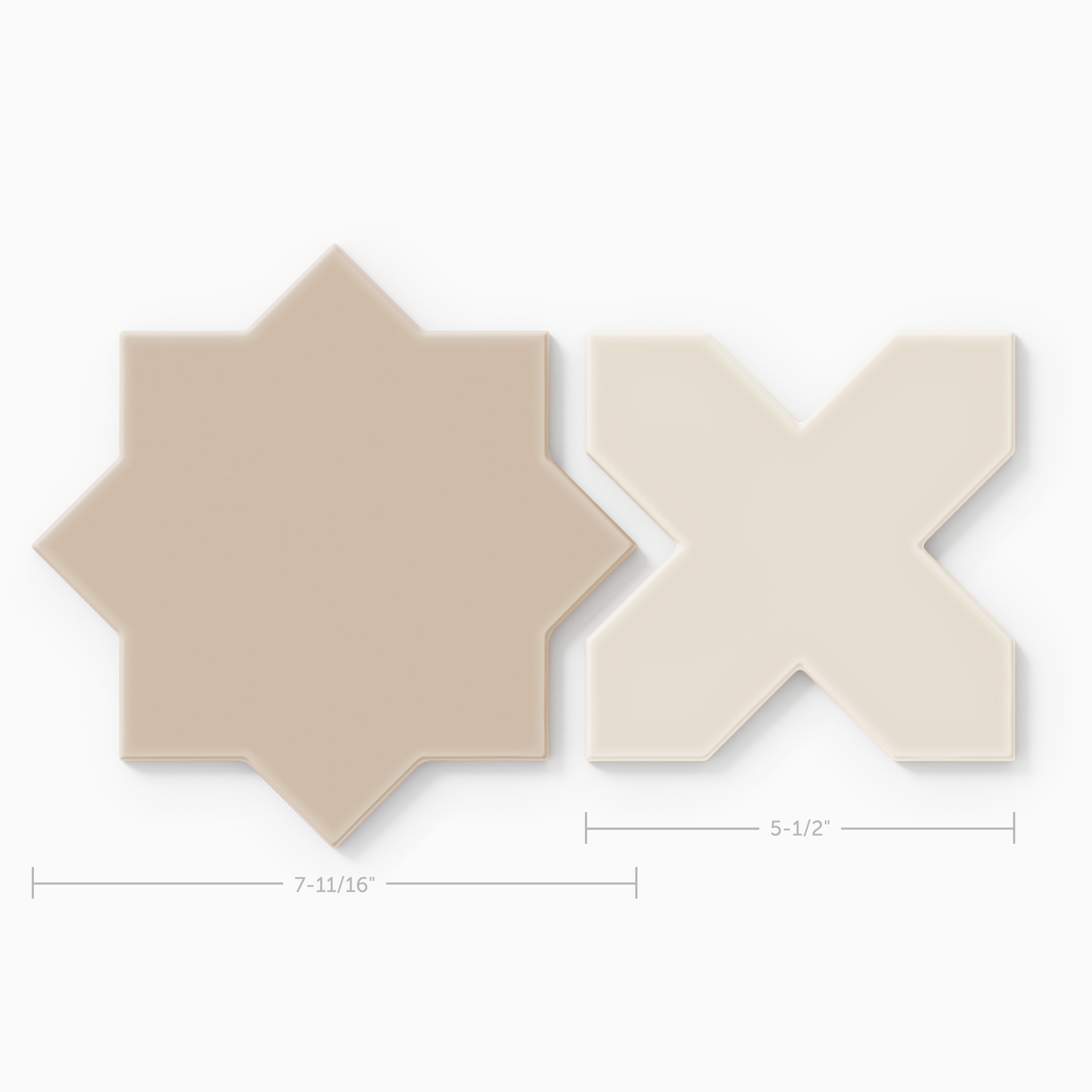 Star & Cross Original Ceramic Tile in Sweet Pea Matte & Sand Dune Matte