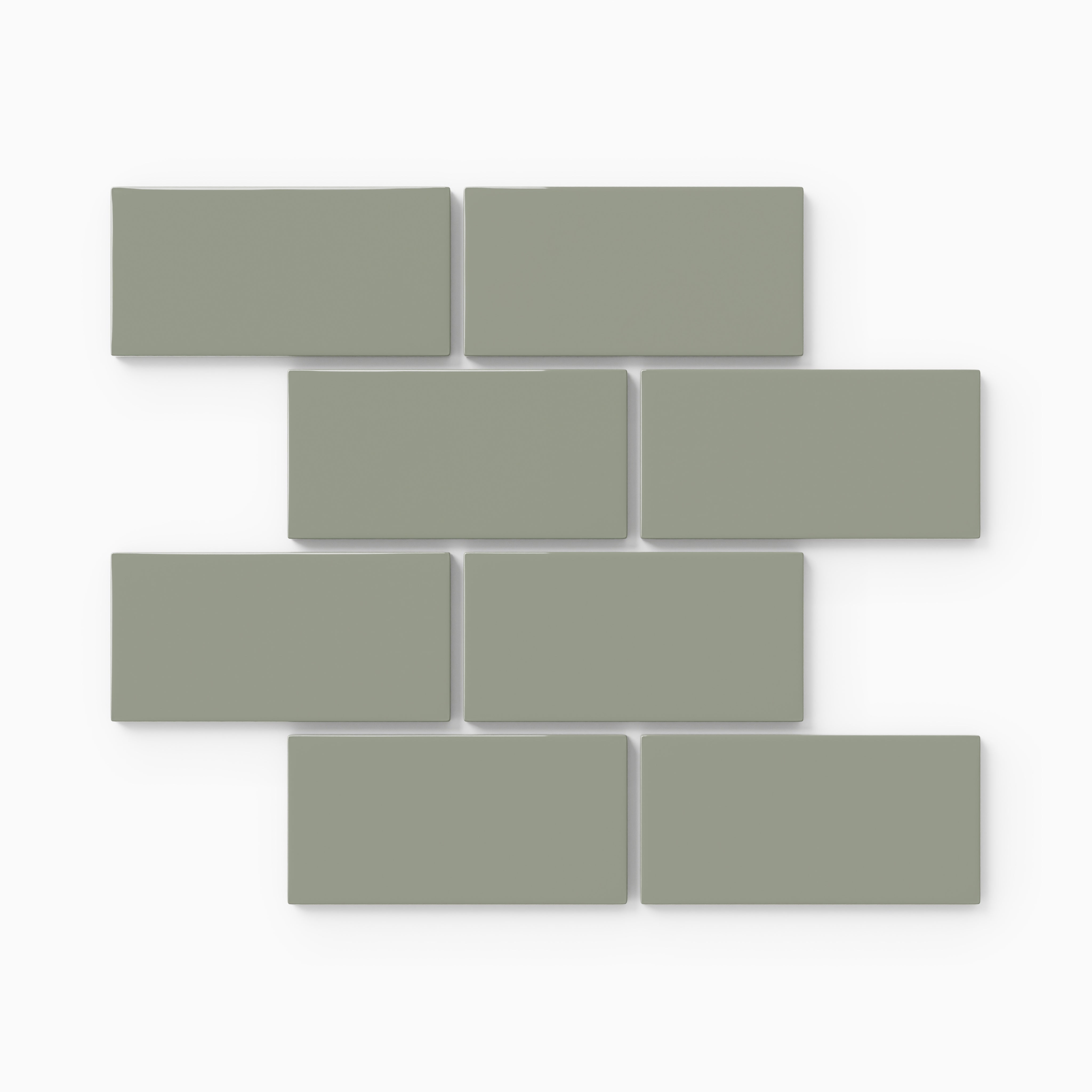2x4 Half Offset Sheeted Natural Press Ceramic Mosaic Tile in Terre Verte Gloss