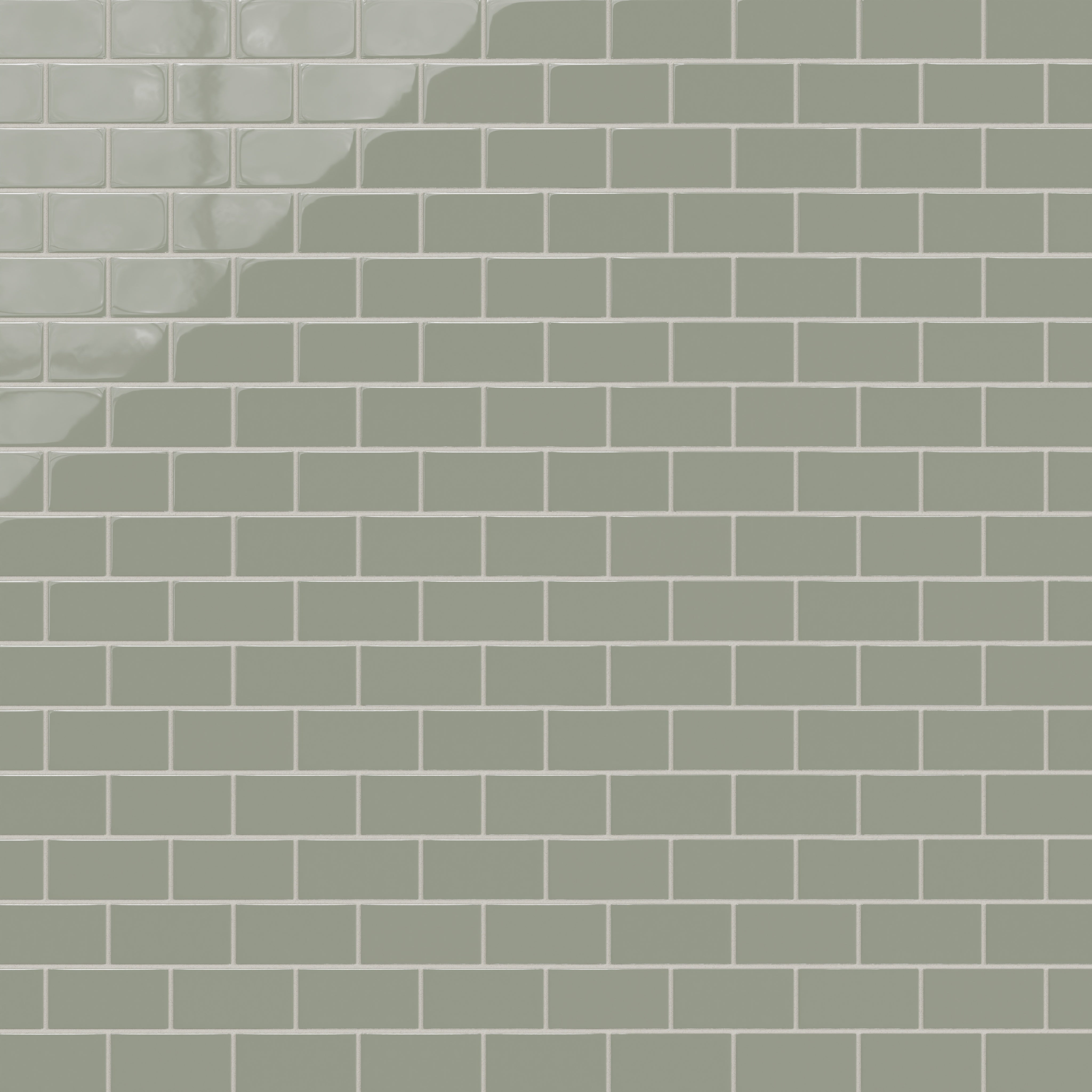 2x4 Half Offset Sheeted Natural Press Ceramic Mosaic Tile in Terre Verte Gloss