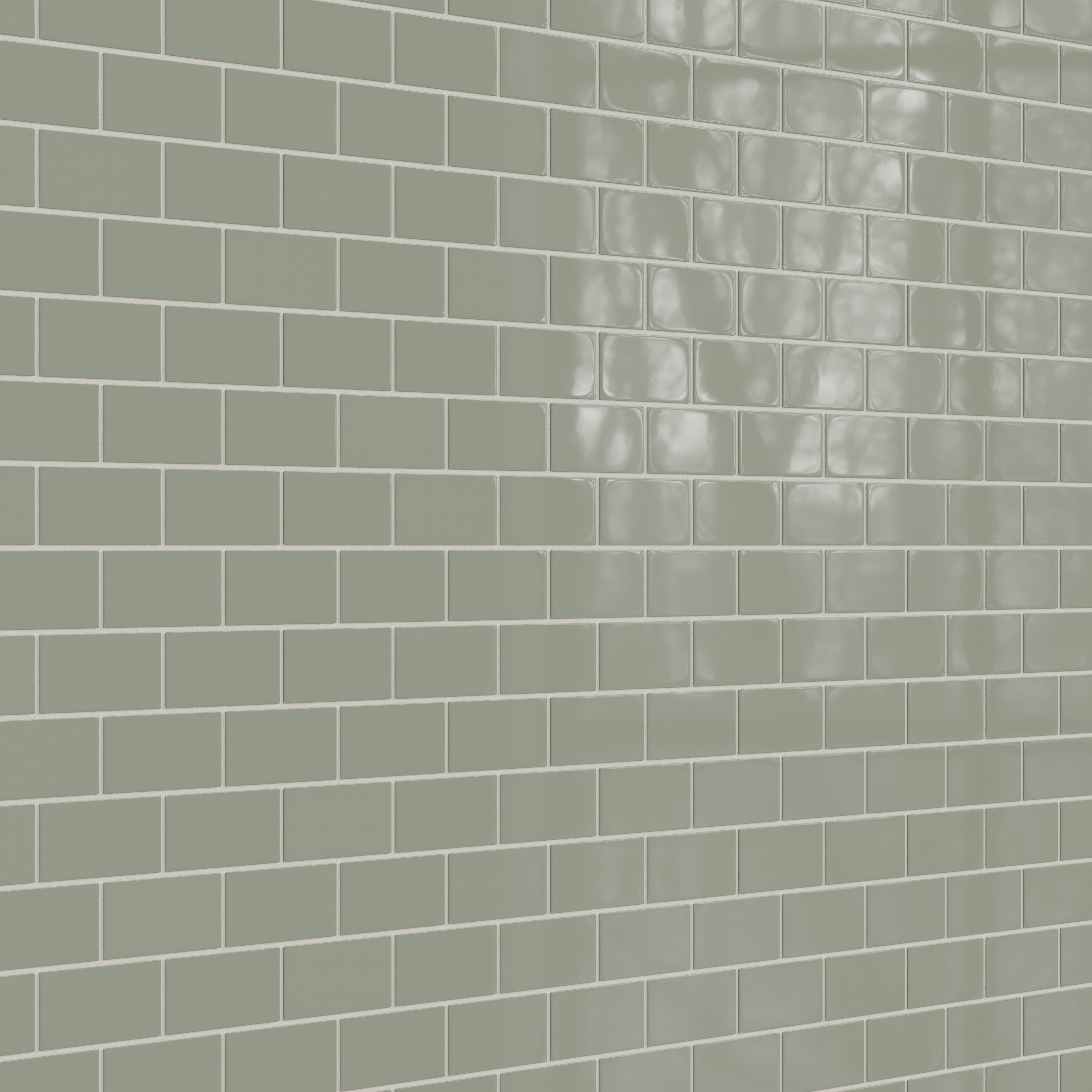 2x4 Half Offset Sheeted Natural Press Ceramic Mosaic Tile in Terre Verte Gloss