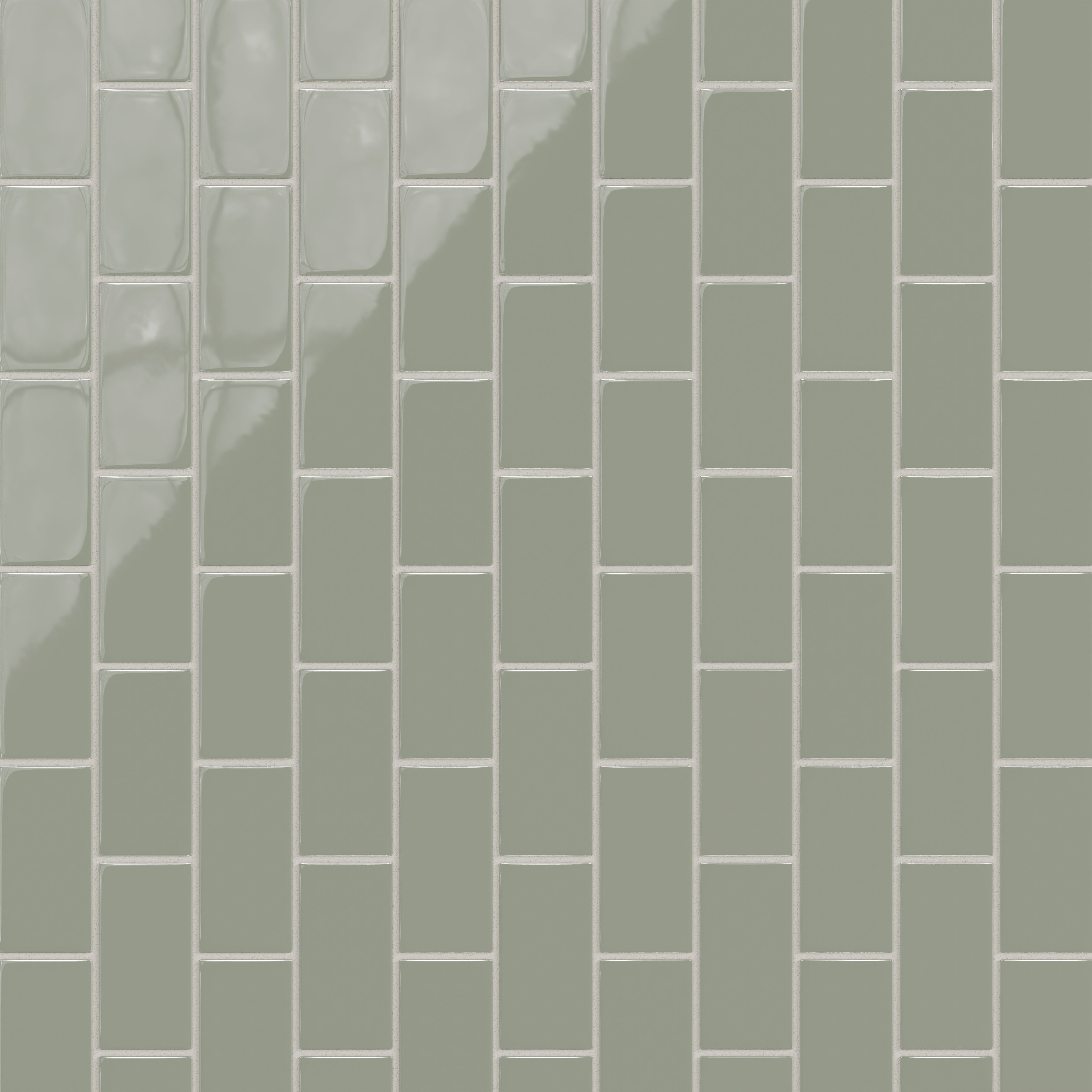 2x4 Half Offset Sheeted Natural Press Ceramic Mosaic Tile in Terre Verte Gloss