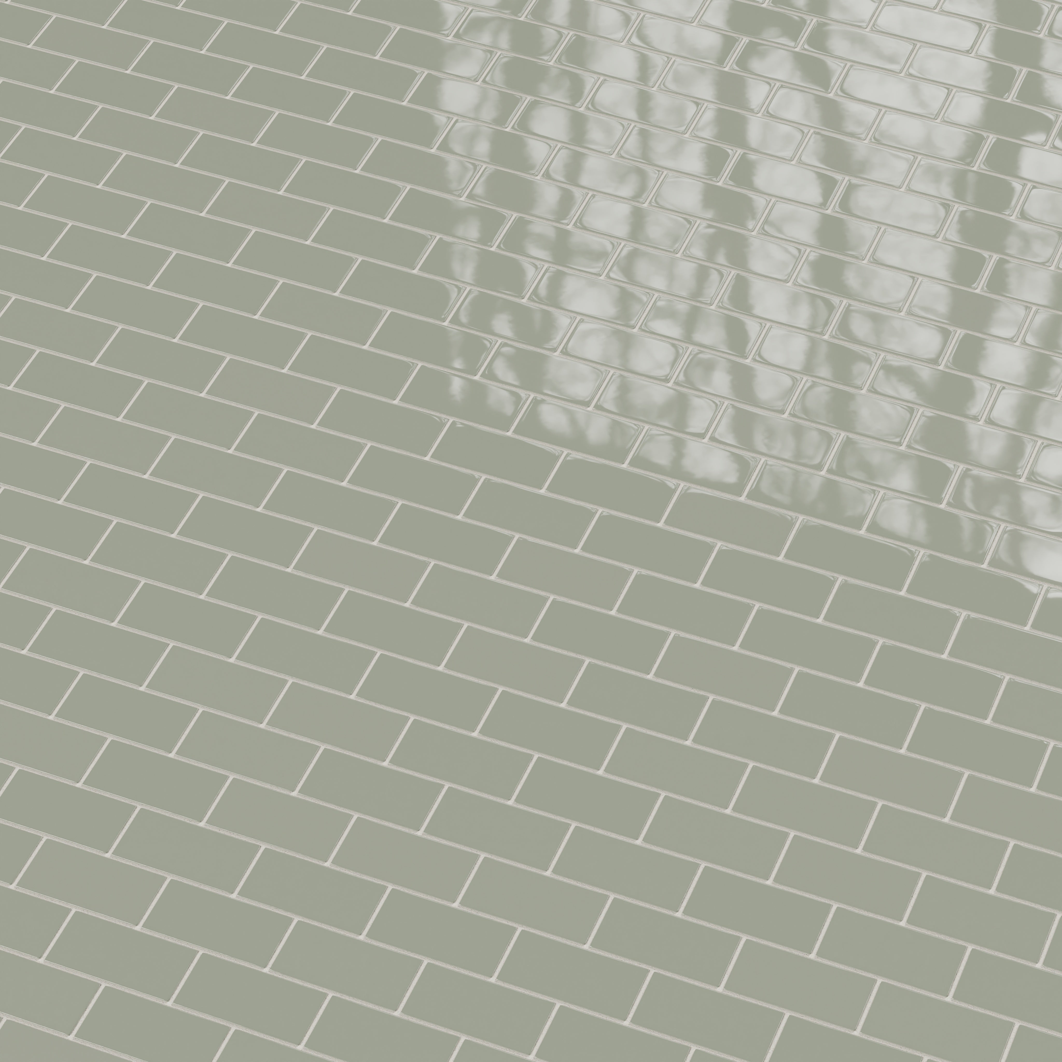 2x4 Half Offset Sheeted Natural Press Ceramic Mosaic Tile in Terre Verte Gloss