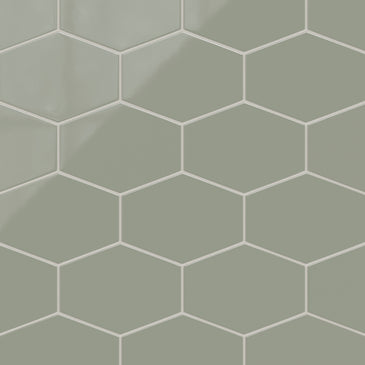 Elongated Hexagon Natural Press Ceramic Tile in Terre Verte Gloss