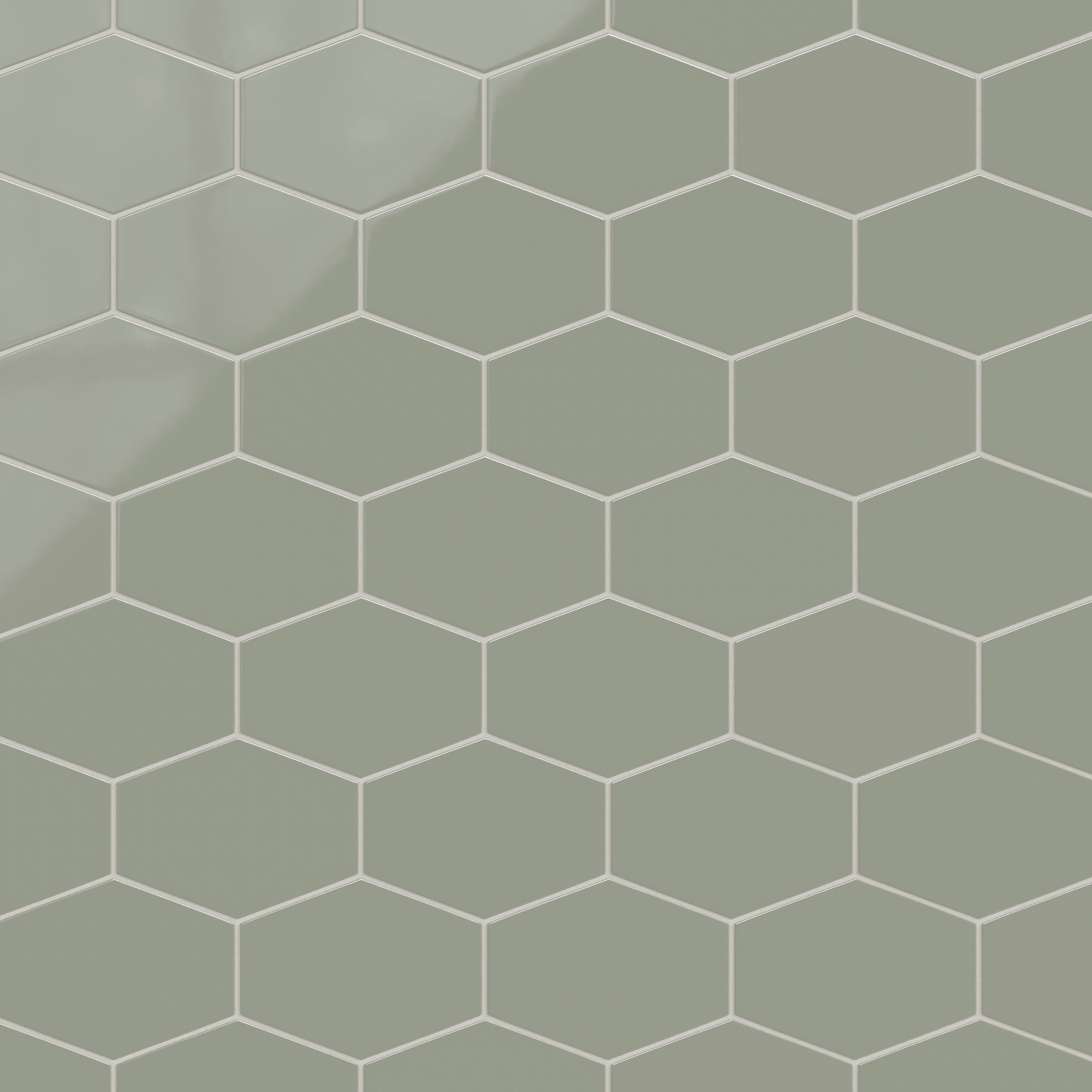Elongated Hexagon Natural Press Ceramic Tile in Terre Verte Gloss