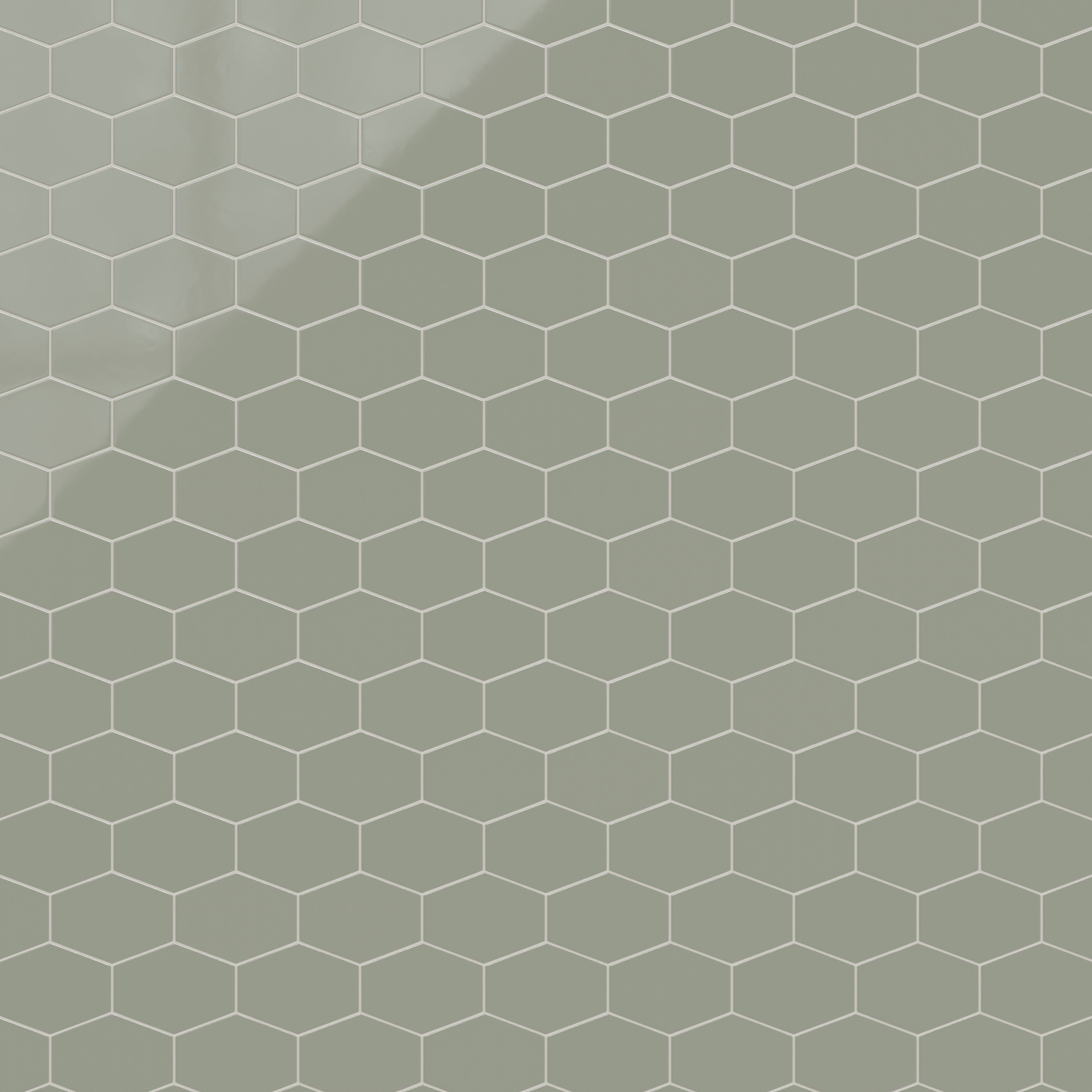 Elongated Hexagon Natural Press Ceramic Tile in Terre Verte Gloss