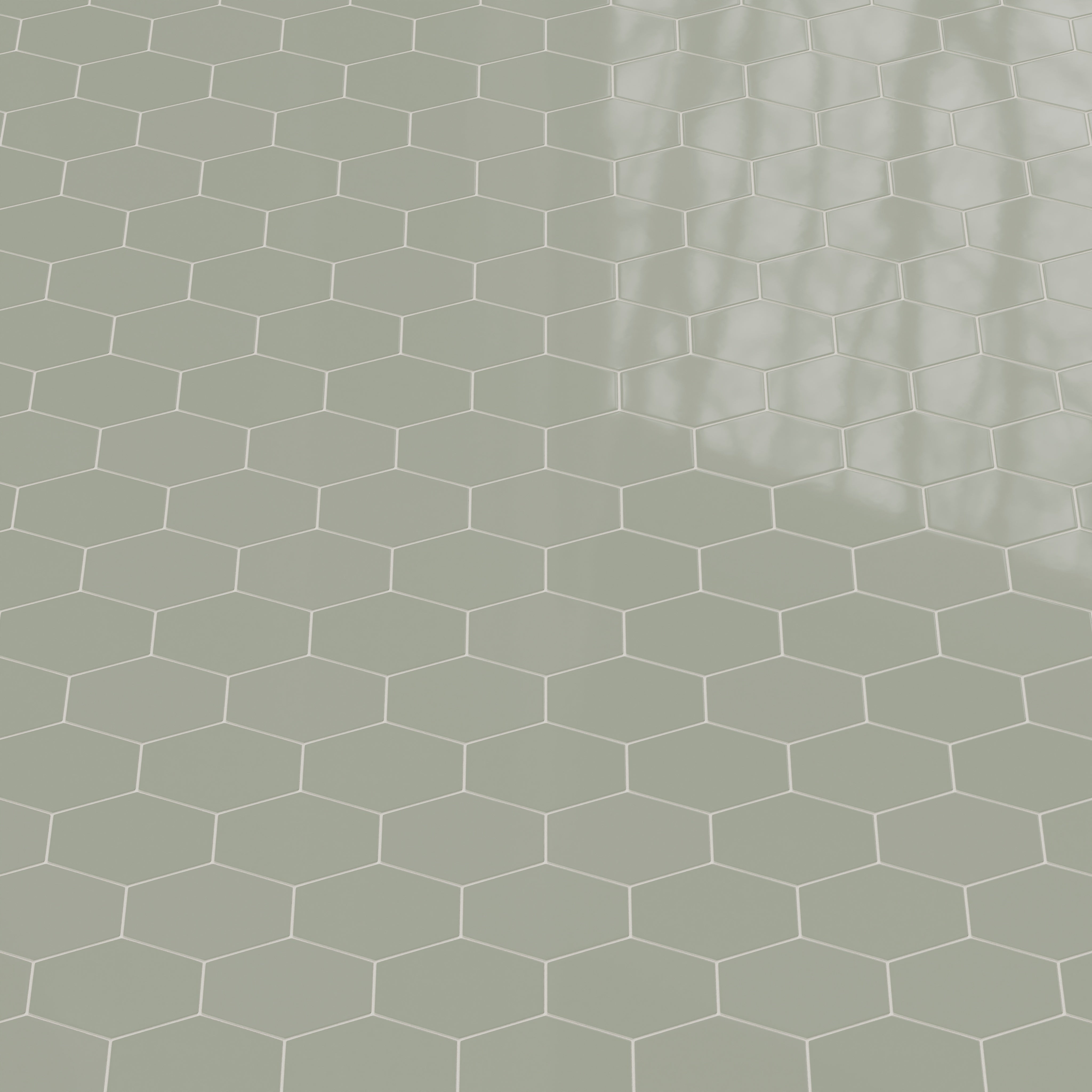 Elongated Hexagon Natural Press Ceramic Tile in Terre Verte Gloss