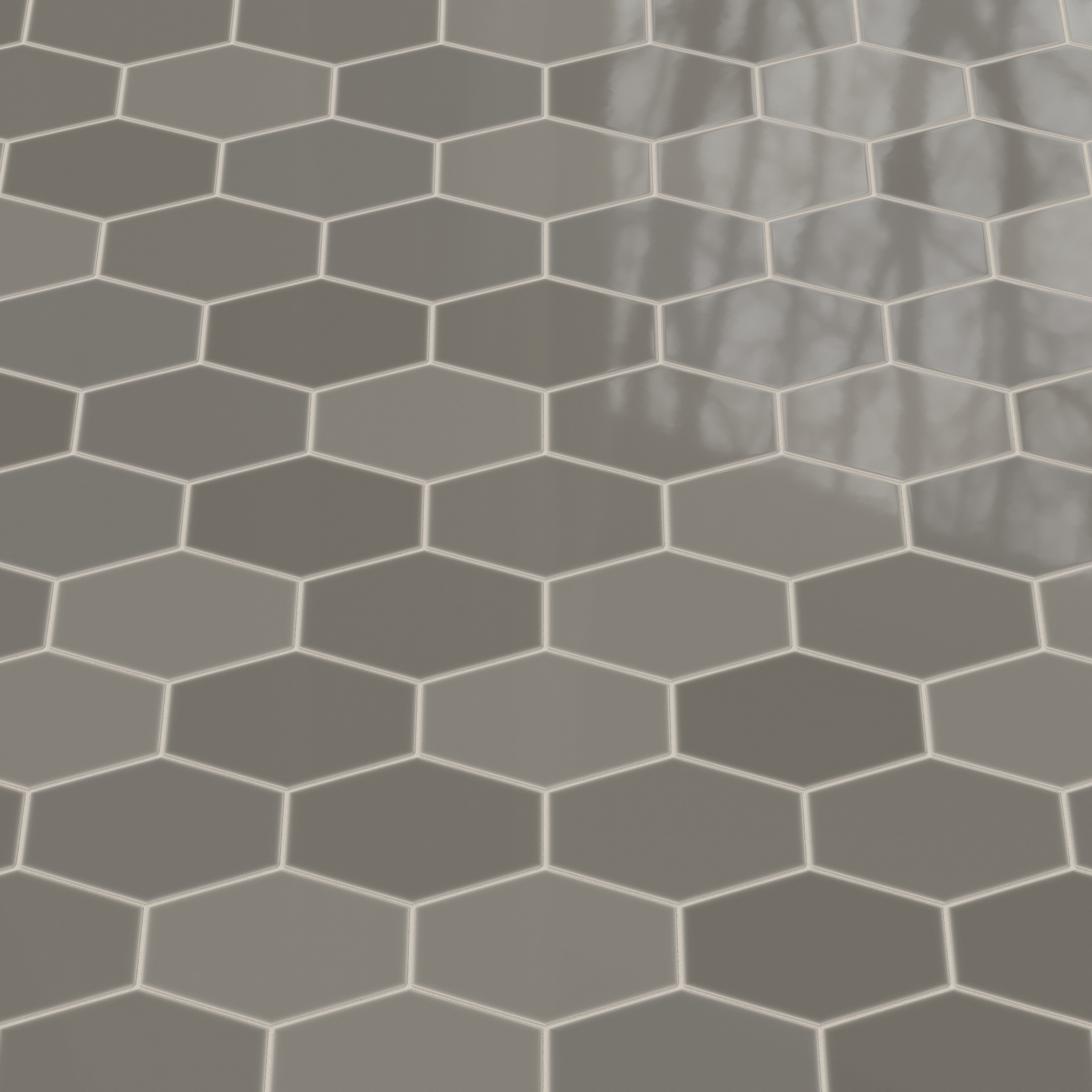 Elongated Hexagon Natural Press Ceramic Tile in Timberline Gloss