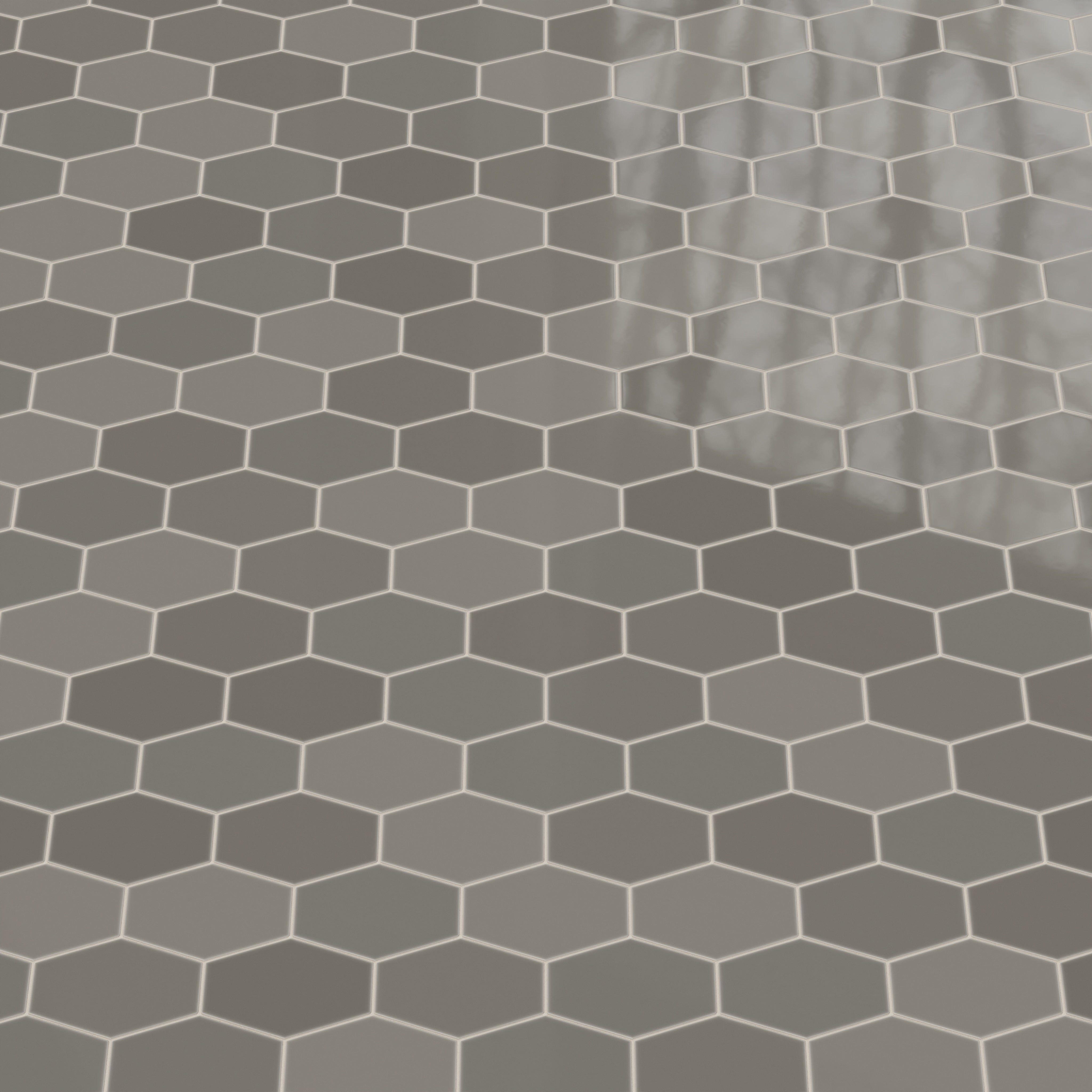 Elongated Hexagon Natural Press Ceramic Tile in Timberline Gloss