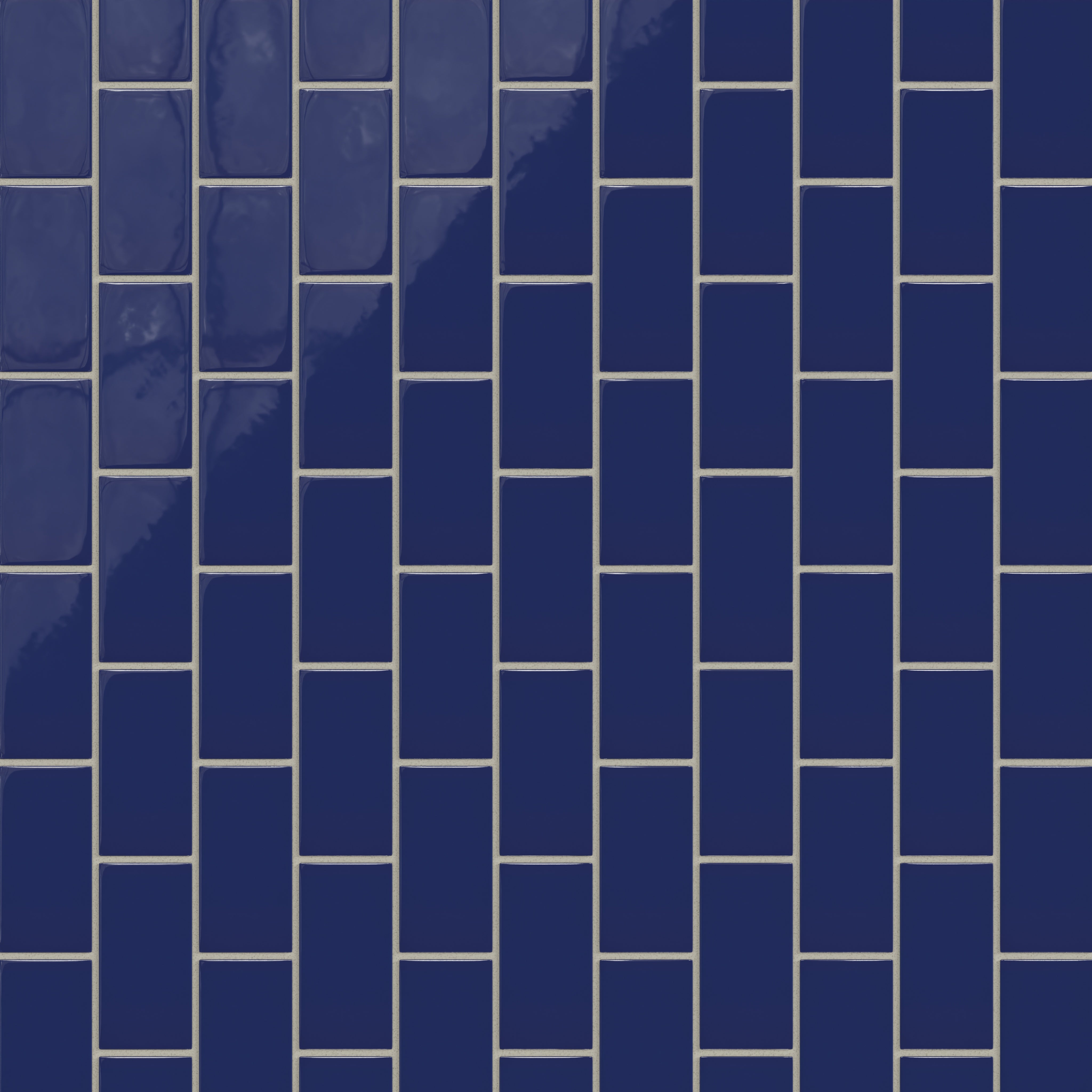 2x4 Half Offset Sheeted Natural Press Ceramic Mosaic Tile in Ultramarine Gloss