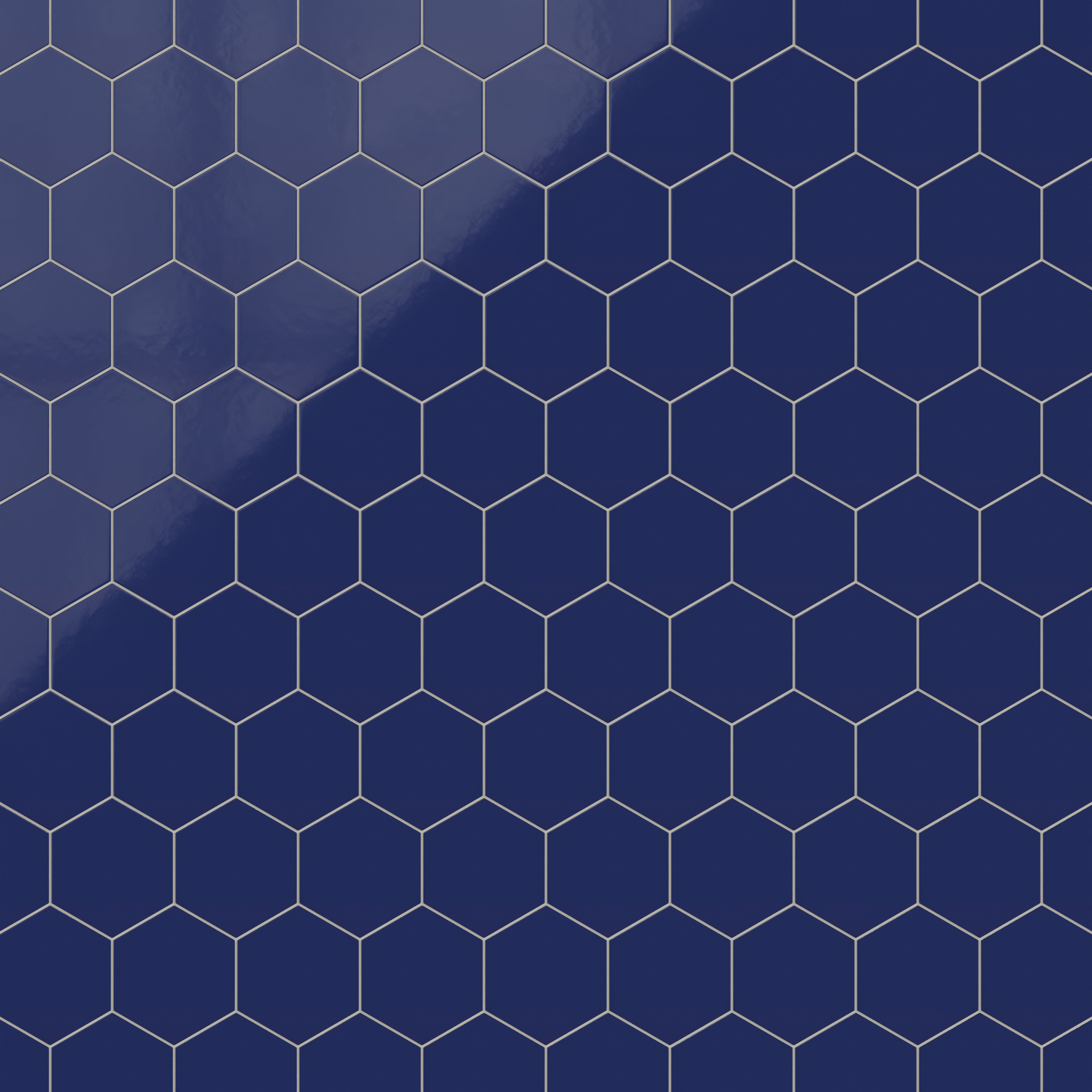 8" Hexagon Natural Press Ceramic Tile in Ultramarine Gloss