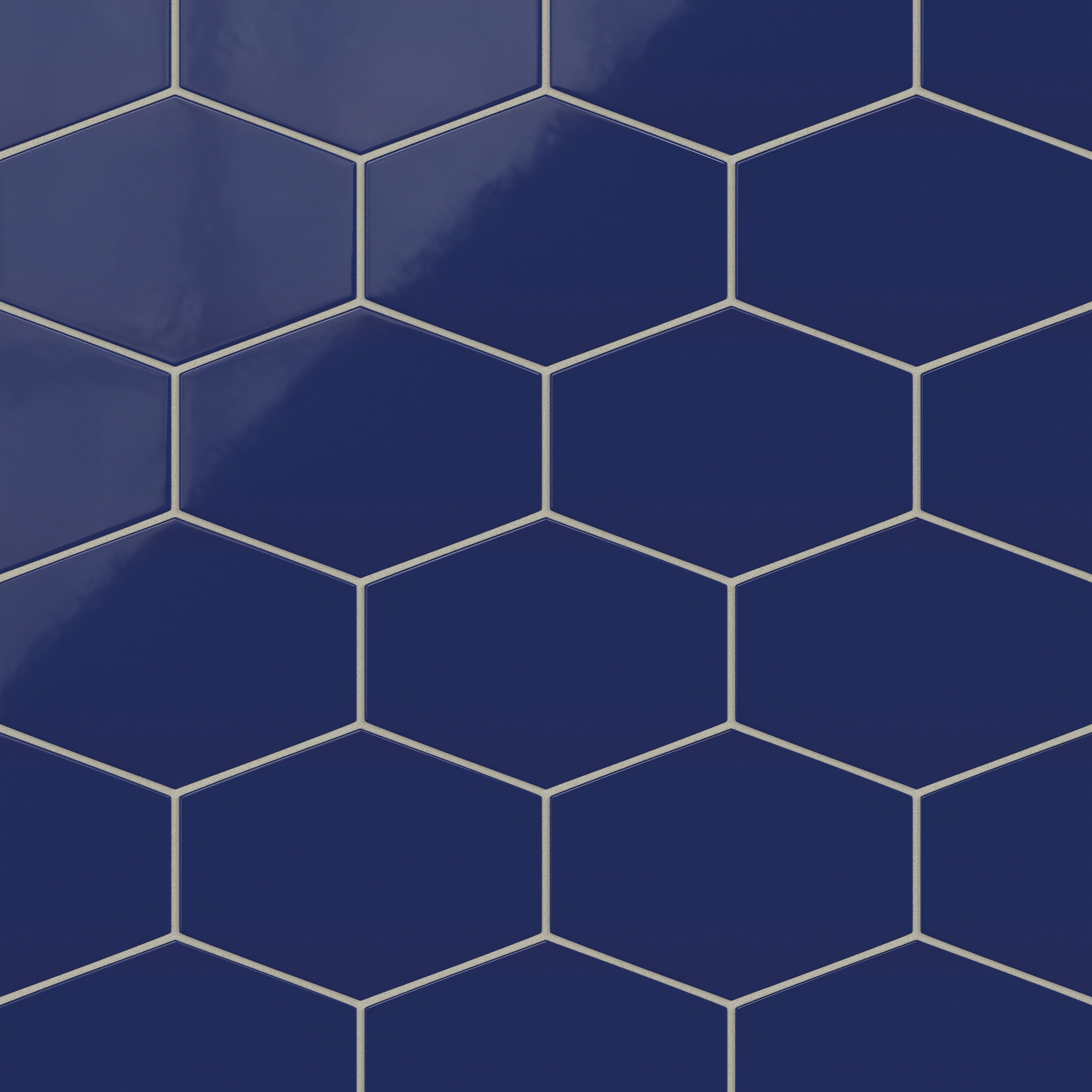 Elongated Hexagon Natural Press Ceramic Tile in Ultramarine Gloss