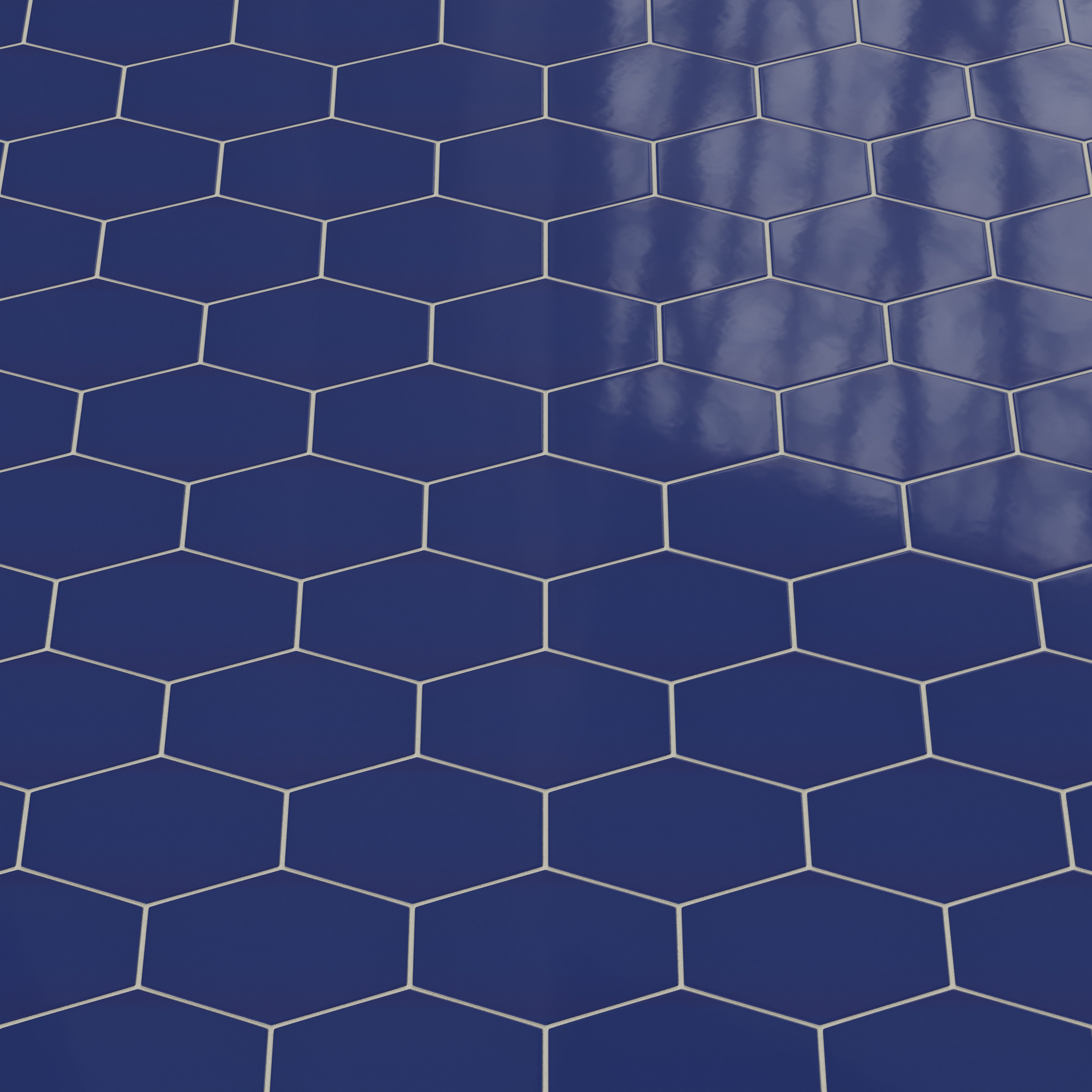 Elongated Hexagon Natural Press Ceramic Tile in Ultramarine Gloss