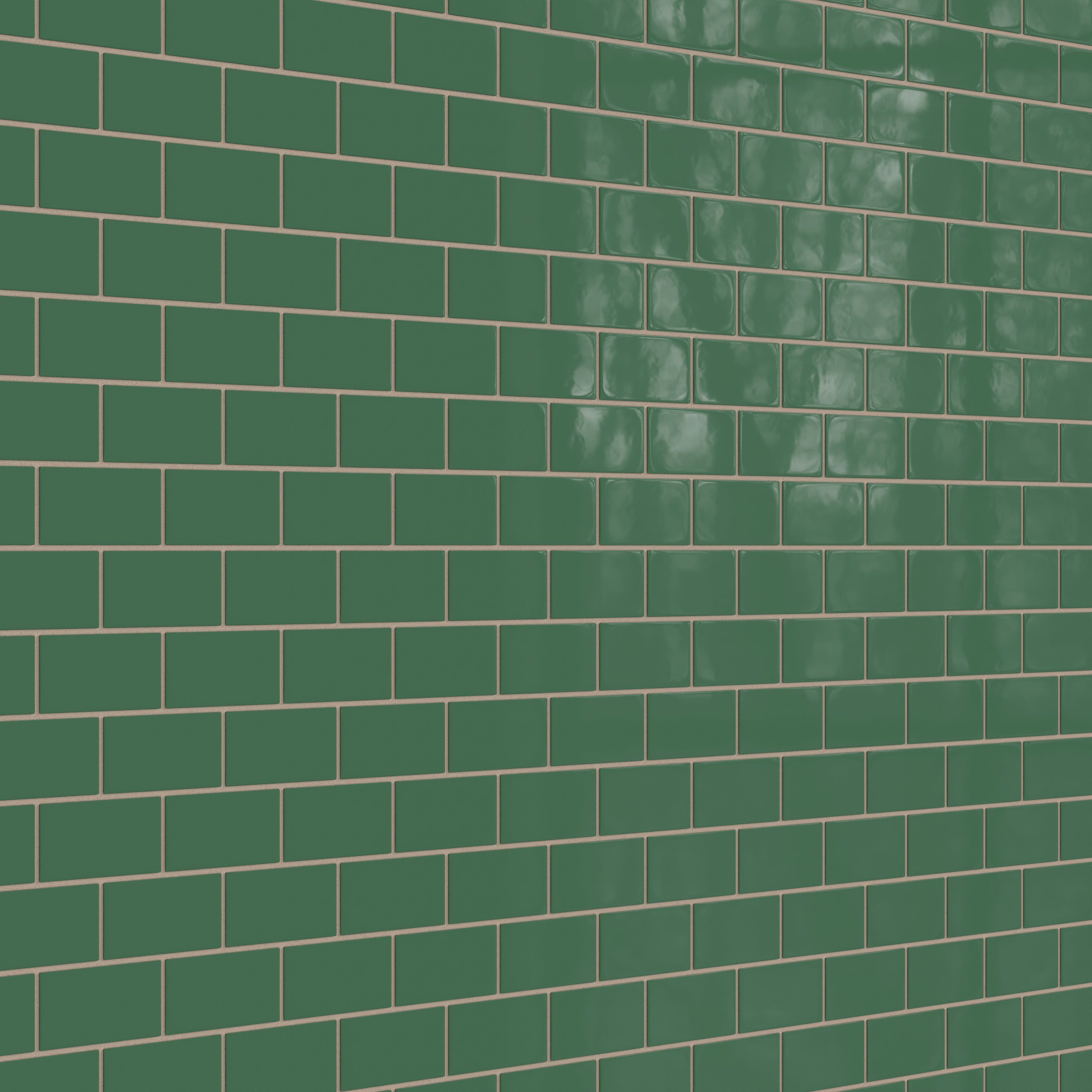 2x4 Half Offset Sheeted Natural Press Ceramic Mosaic Tile in Viridian Gloss