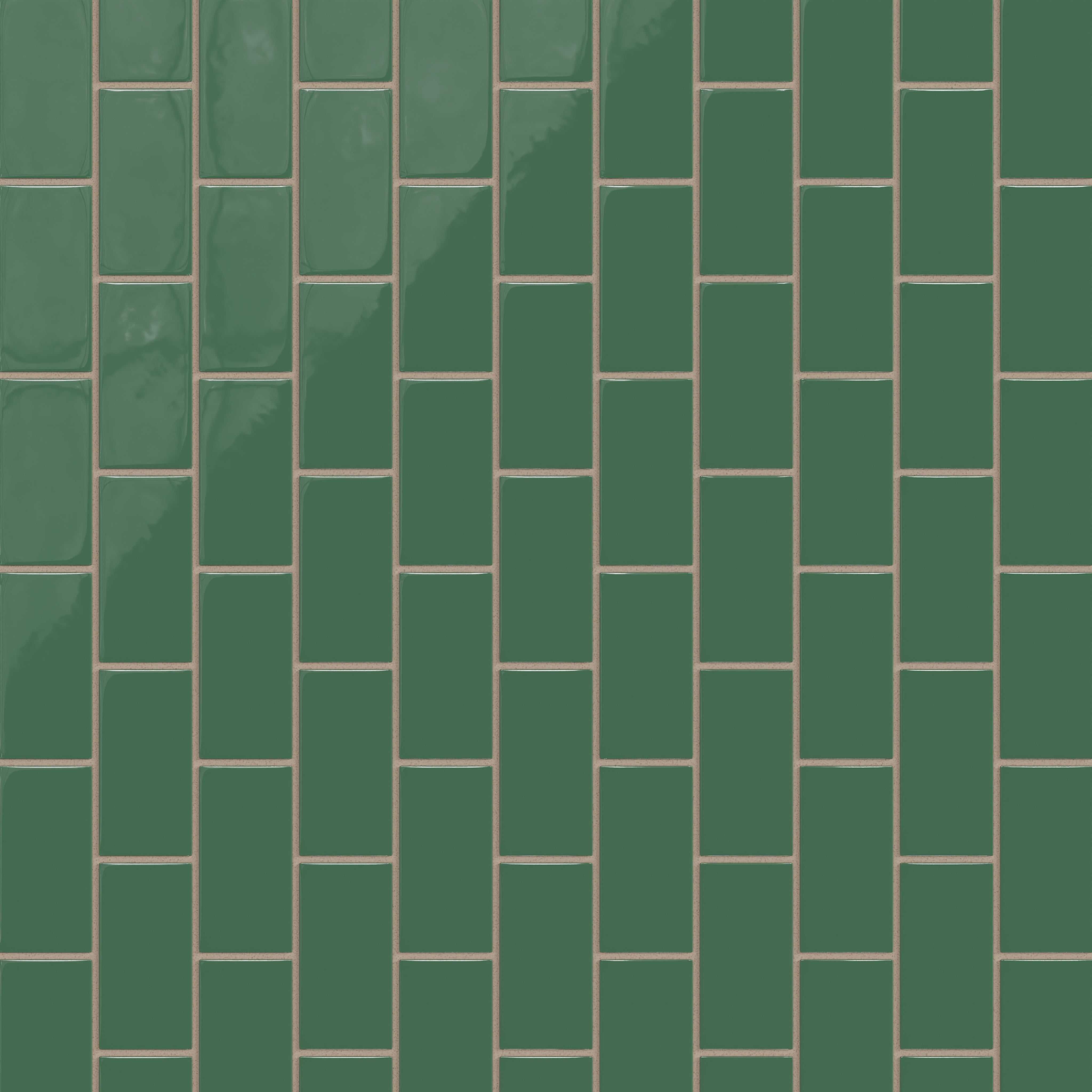 2x4 Half Offset Sheeted Natural Press Ceramic Mosaic Tile in Viridian Gloss
